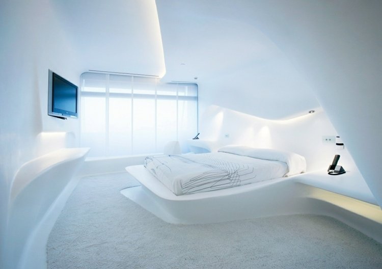 futuristic architecture puerte america madrid minimalist hotel white room